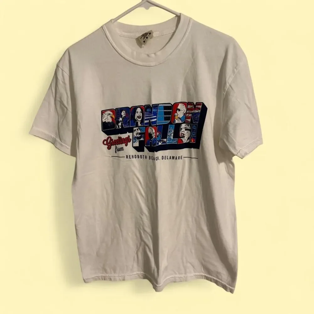 Old Row Graphic Tee Mens Medium White Brandon Falls Delaware Political Humor